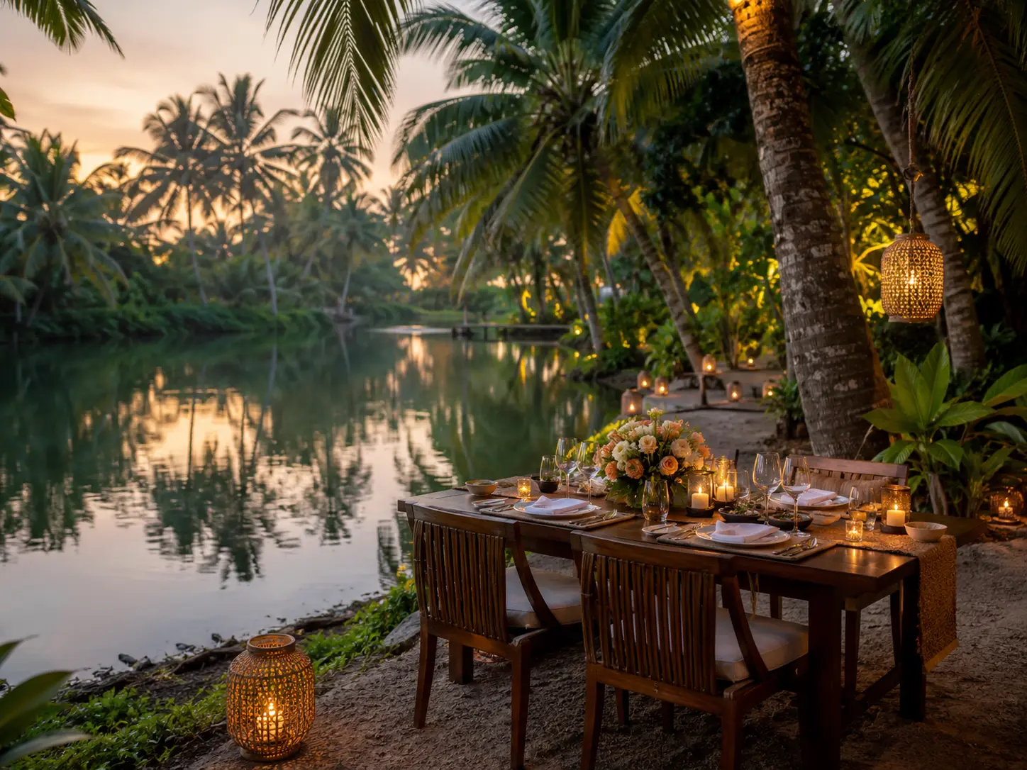 Private waterside dining arrangement