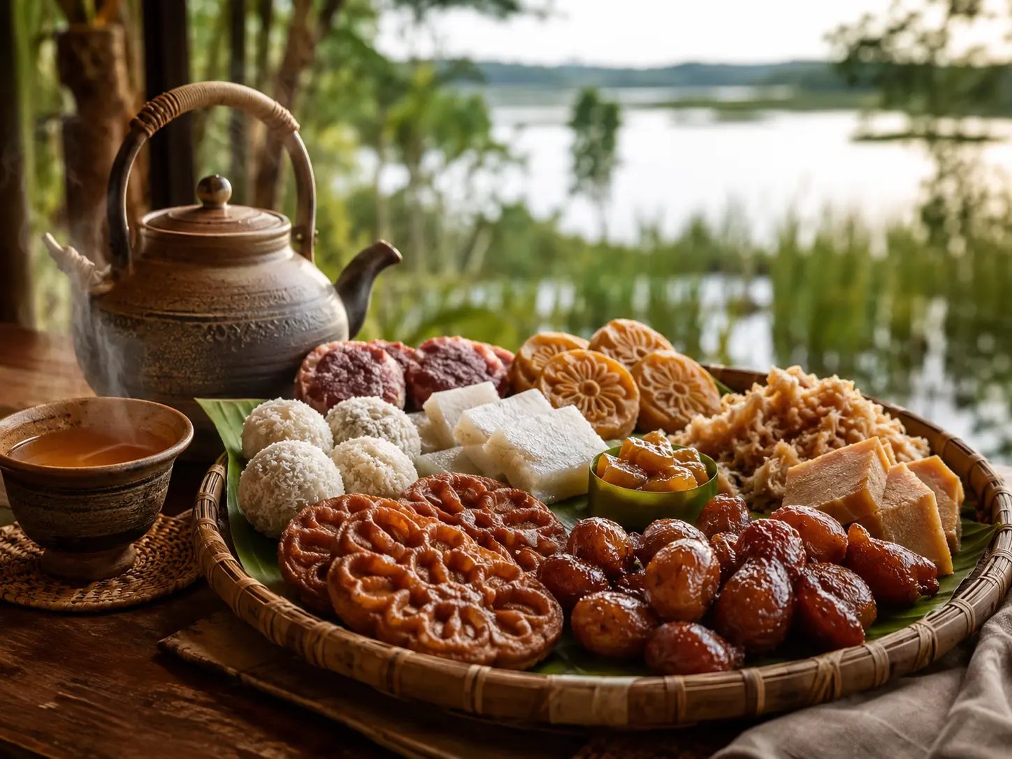 Sri Lankan sweetmeats served with warm ginger tea