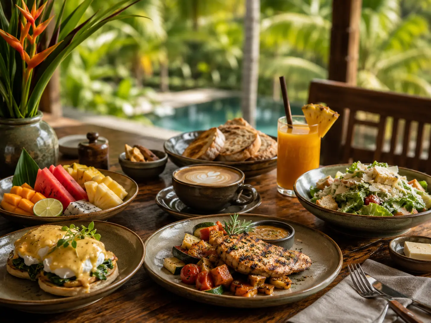 Western dining prepared at Palm Grove Hideaway