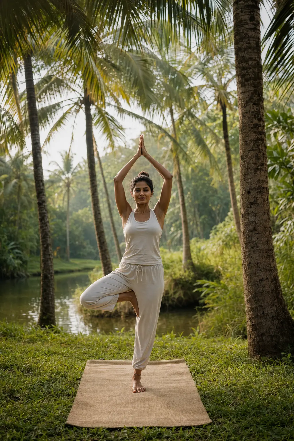 Yoga and peaceful leisure beneath coconut palms
