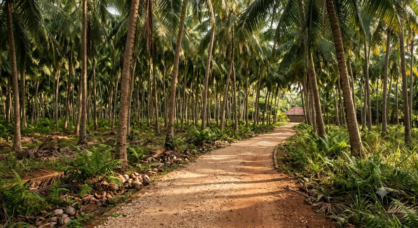 Coconut grove pathway at Palm Grove Hideaway