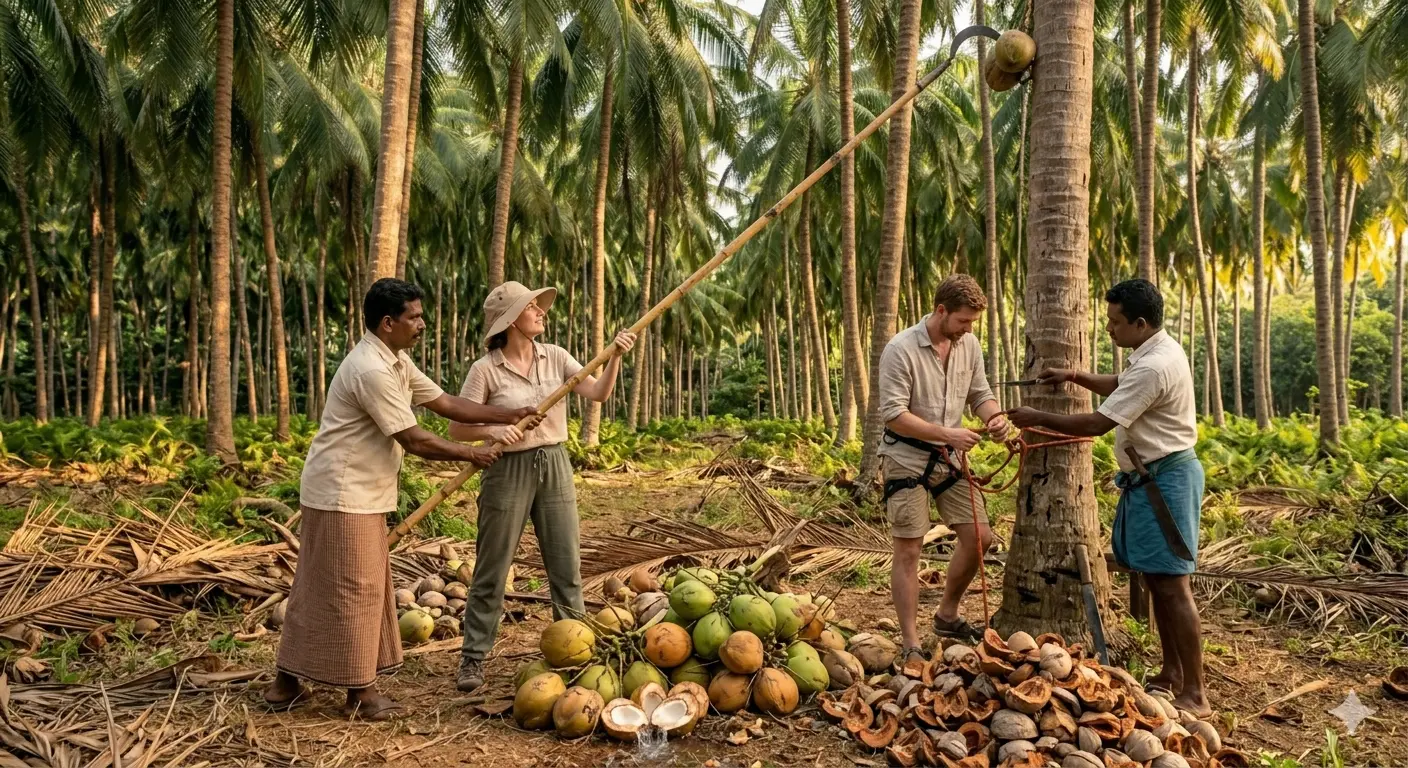 Coconut harvesting experience at Palm Grove