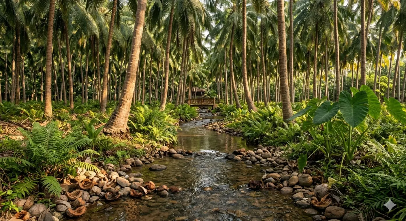 Water stream flowing through the coconut estate