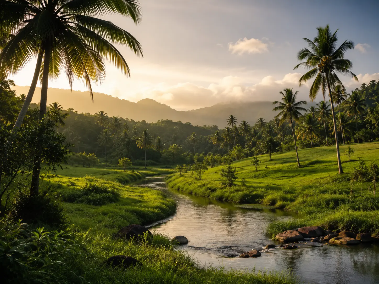 Waterways and coconut landscape at Palm Grove Hideaway