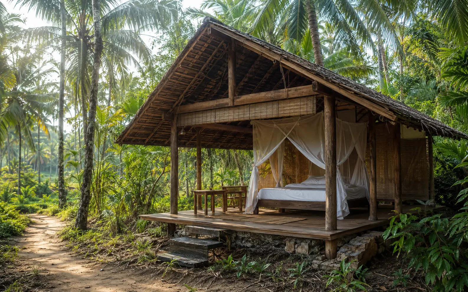 Simple nature shelter overlooking the green estate
