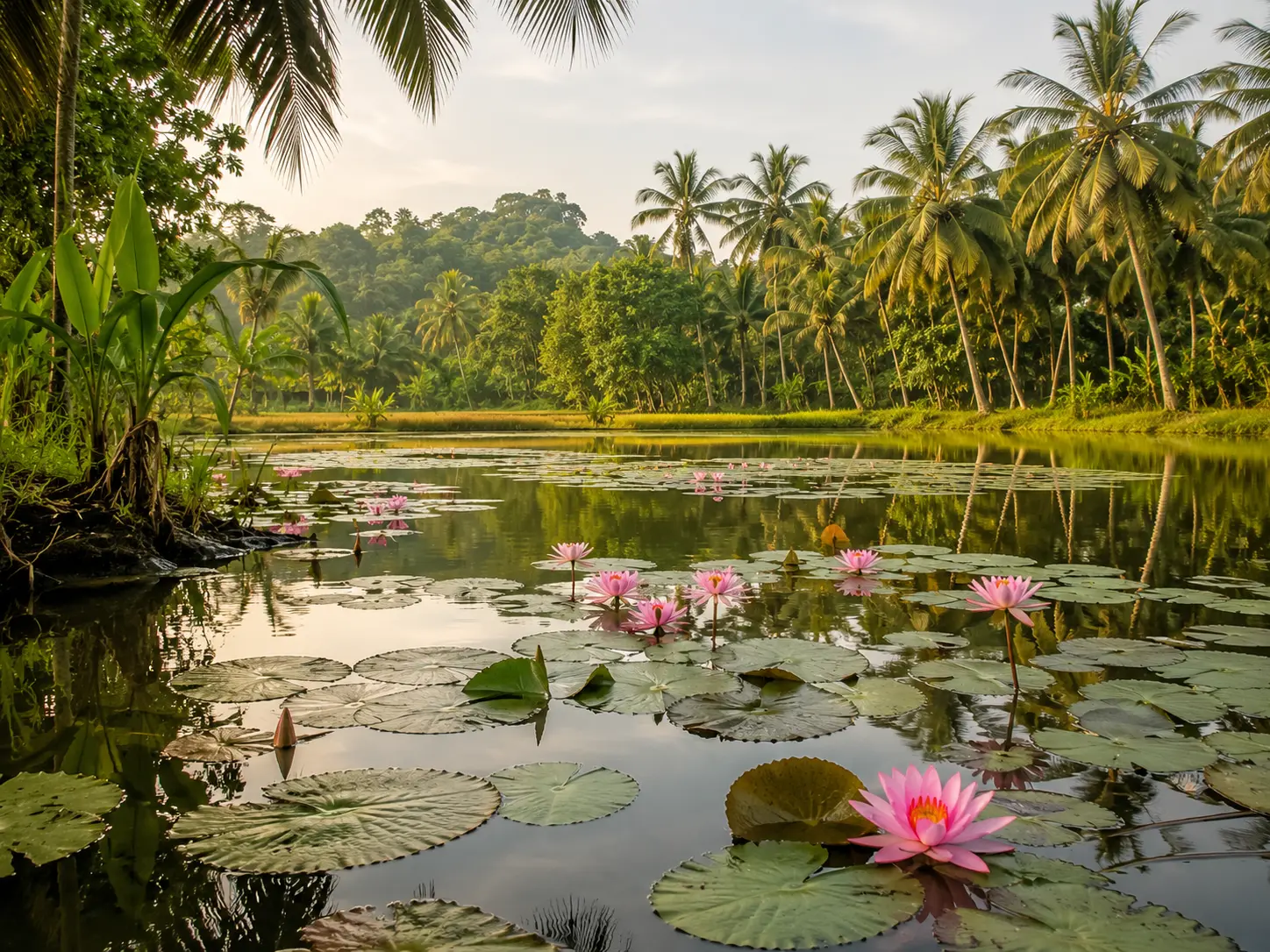 Lotus pond and natural landscape at Palm Grove