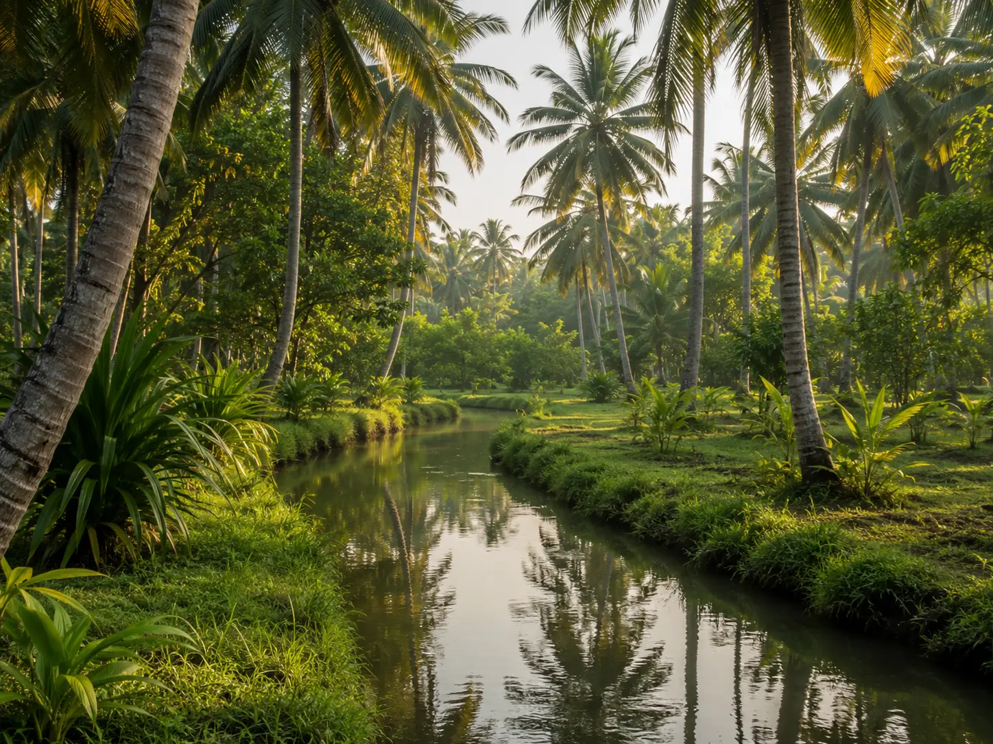 Relaxing water channels flowing through Palm Grove