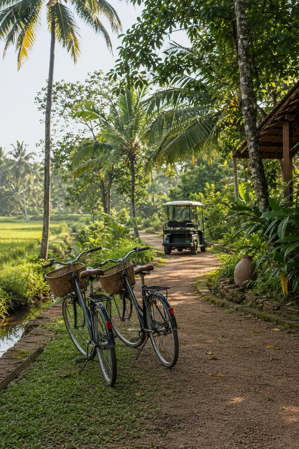 Quiet countryside route leading through Sri Lankan palms